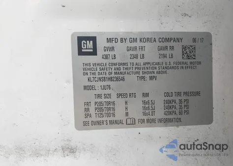 2017 Chevrolet Trax Ls from USA, damaged, VIN KL7CJNSB1HB236546